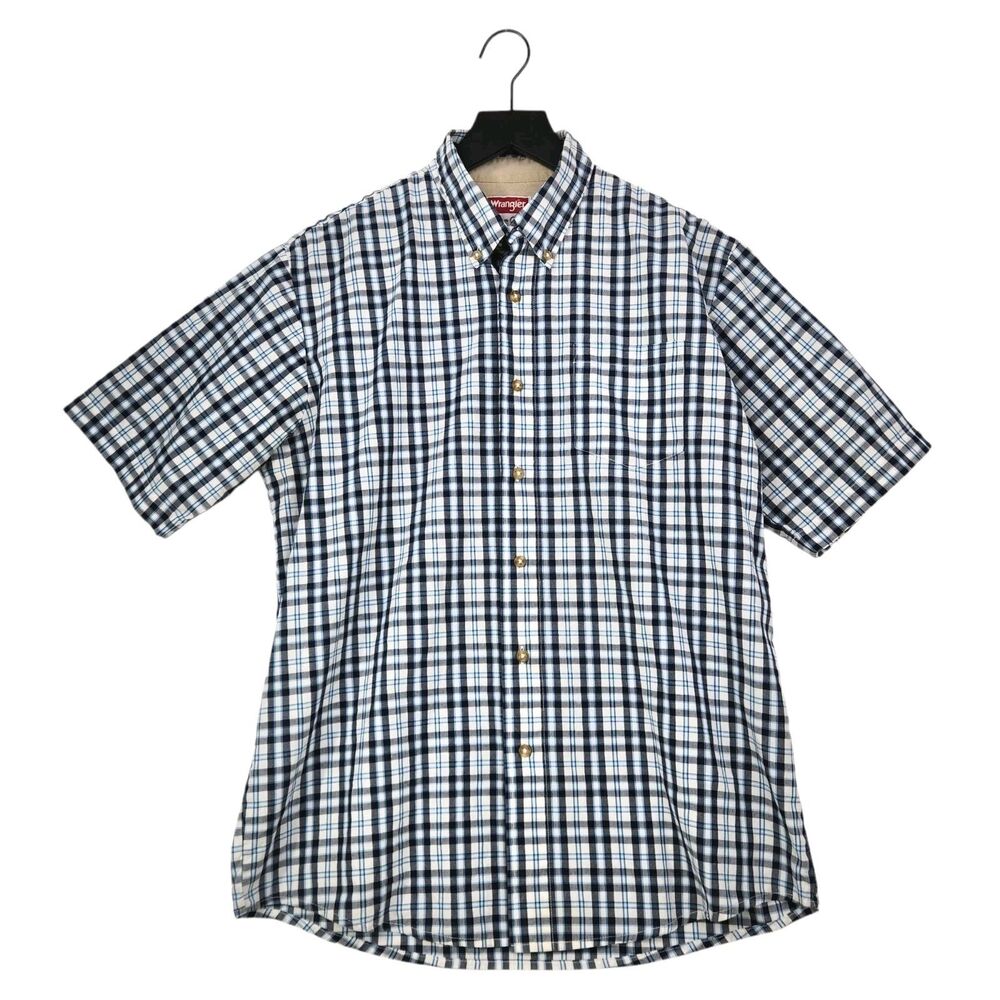 Wrangler Mens Premium Wrinkle Resist Button-Down Shirt Medium Plaid Short-Sleeve